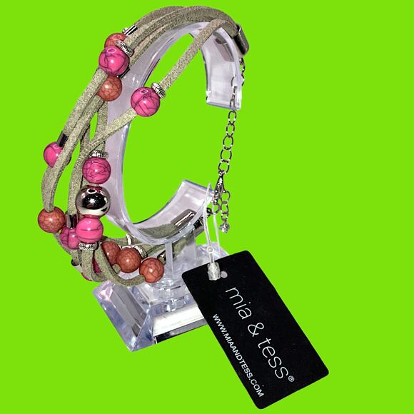 NWT! Mia & Tess Beaded Suede Illusion Mauve 9.5" Bracelet! - Picture 1 of 16